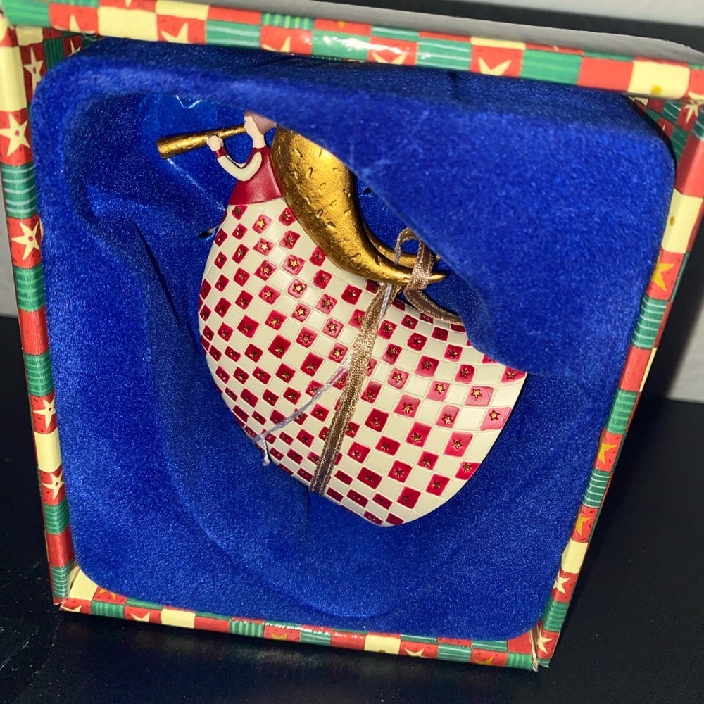 Marcel Schurman Red Cream Checkered Hand Painted Angel  Christmas Ornament 3.5” - Picture 7 of 14